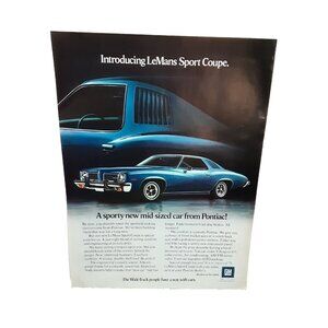 1972 1973 LeMans Sport Couple Blue Color car Original Print Ad 70s